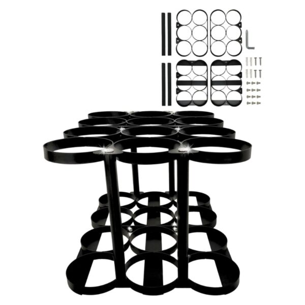 Detachable Oxygen Tank Holder (12) for E, D, M9/C Size Cylinders - Heavy Duty Metal Storage Rack - Portable Oxygen Tank Carrier for Travel & Vehicle Use (Black) (4.5" Wide Slots)
