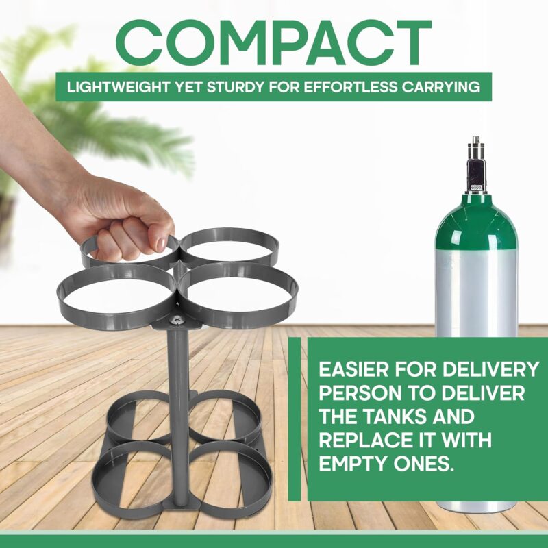 Detachable Oxygen Tank Holder (4) for E, D, M9/C Size Cylinders - Heavy Duty Metal Storage Rack - Portable Oxygen Tank Carrier for Travel & Vehicle Use (Grey) (4.5" Wide Slots) - Image 6