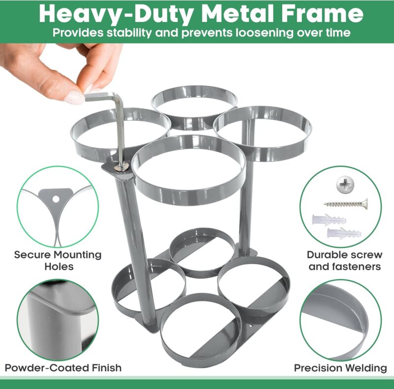 Detachable Oxygen Tank Holder (4) for E, D, M9/C Size Cylinders - Heavy Duty Metal Storage Rack - Portable Oxygen Tank Carrier for Travel & Vehicle Use (Grey) (4.5" Wide Slots) - Image 4
