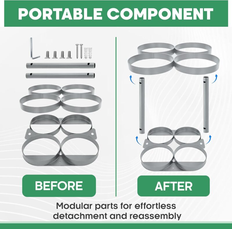 Detachable Oxygen Tank Holder (4) for E, D, M9/C Size Cylinders - Heavy Duty Metal Storage Rack - Portable Oxygen Tank Carrier for Travel & Vehicle Use (Grey) (4.5" Wide Slots) - Image 3