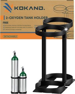 Detachable Oxygen Tank Holder (2) for E, D, M9/C Size Cylinders - Heavy Duty Metal Storage Rack - Portable Oxygen Tank Carrier for Travel & Vehicle Use (Black) (4.5" Wide Slots)